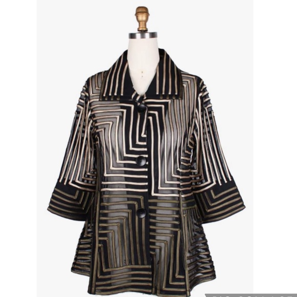 Damee Black & Gold Geometric Soutache on Mesh Jacket Size XXL - Picture 13 of 15